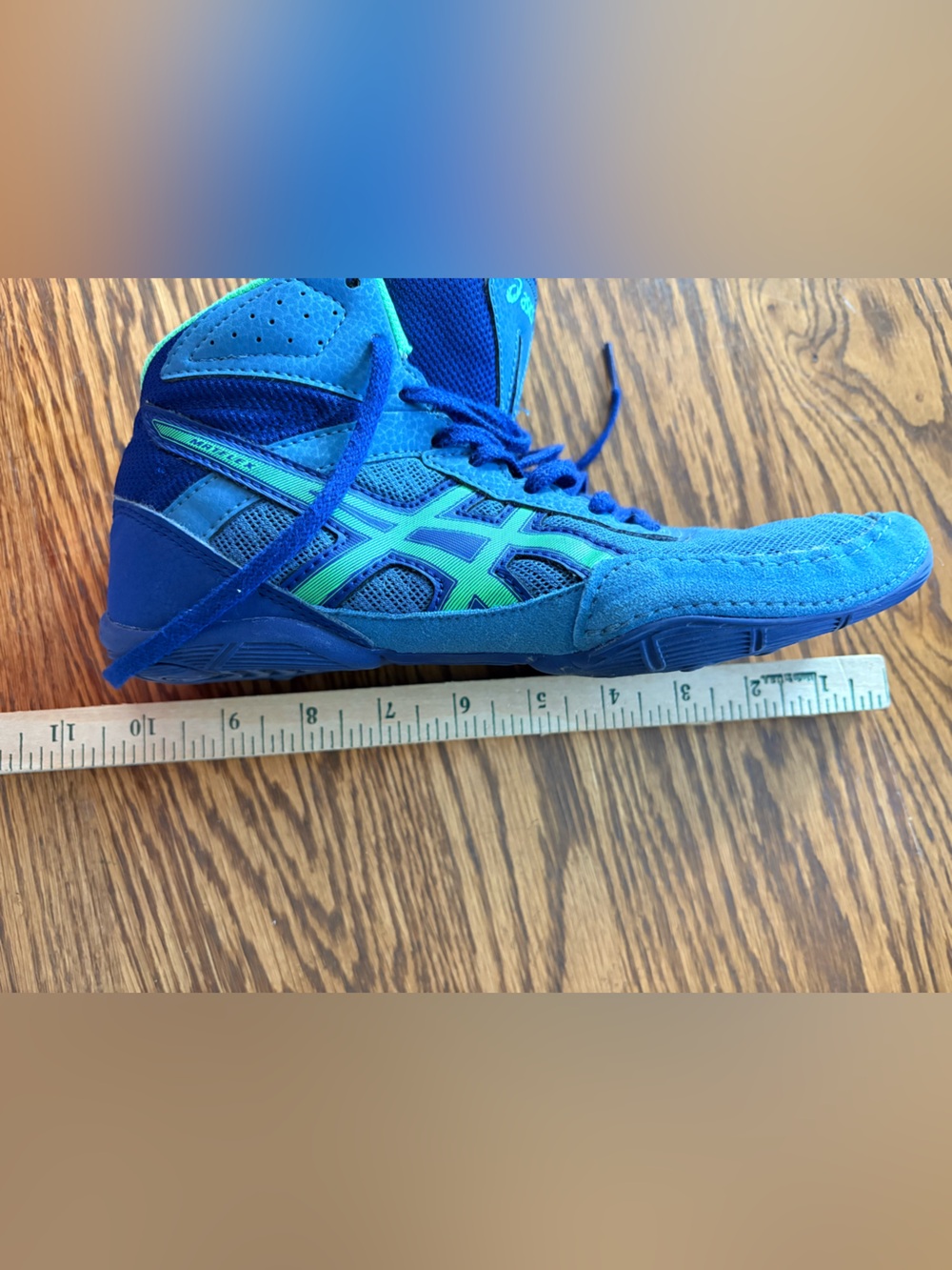 Asics Blue Wrestling Shoes with Lime Accents